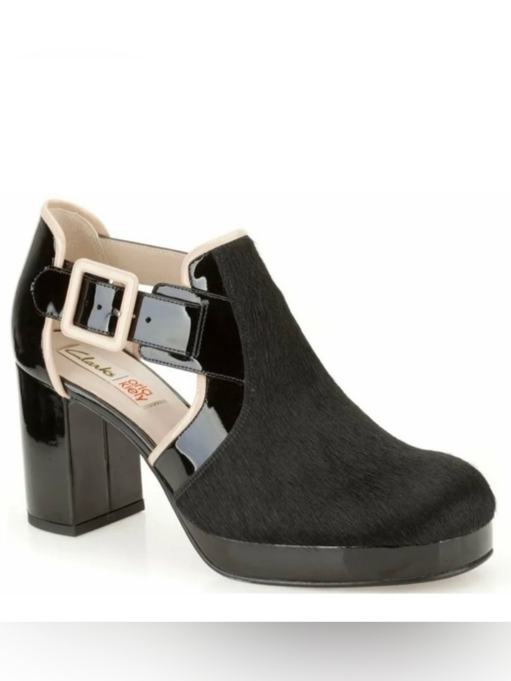 Clarks x Orla Kiely Orla Dilly Black Calf Hair Platform Mary Jane Heels 10